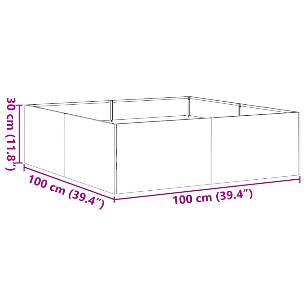 Produktbild för Planteringskärl 100x100x30 cm galvaniserat stål