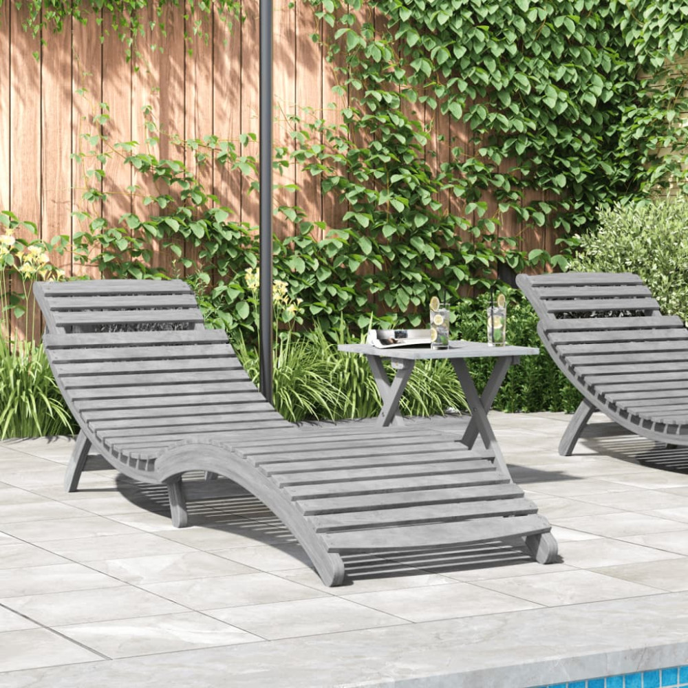 Produktbild för Solsäng grå 184x55x64 cm massivt akaciaträ