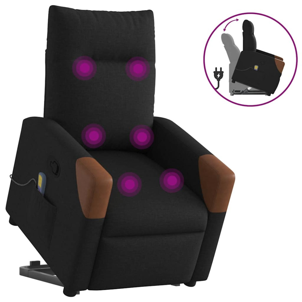 Produktbild för Massagefåtölj med uppresningshjälp svart tyg