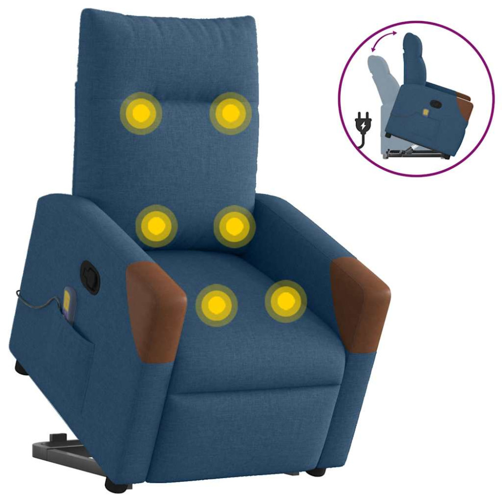 Produktbild för Massagefåtölj med uppresningshjälp blå tyg