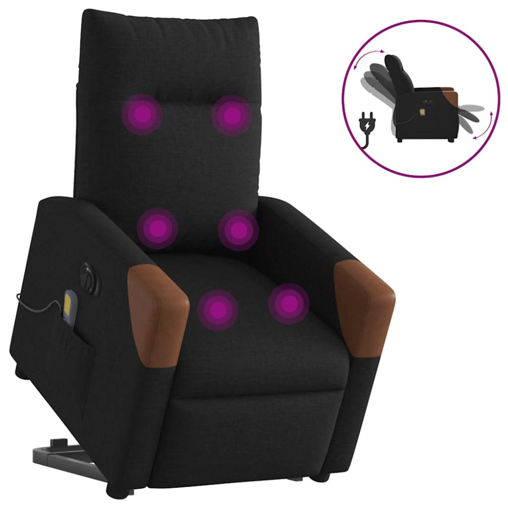 Produktbild för Elektrisk massagefåtölj med uppresningshjälp svart tyg