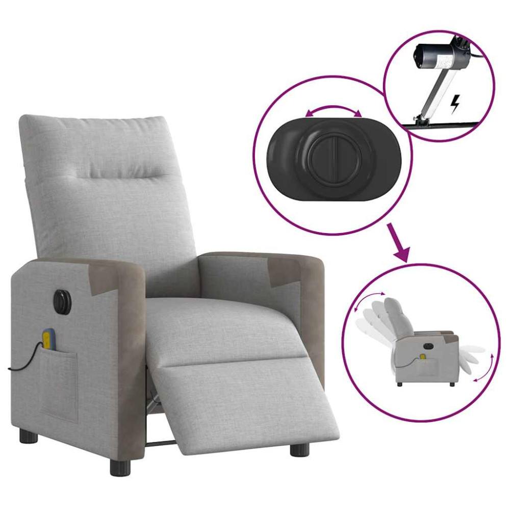 Produktbild för Elektrisk massagefåtölj molngrå tyg