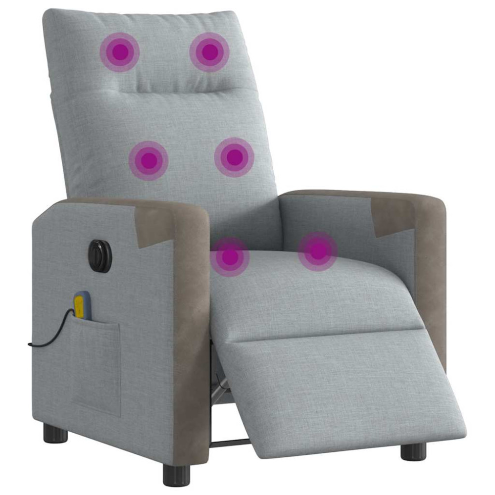 Produktbild för Elektrisk massagefåtölj ljusgrå tyg