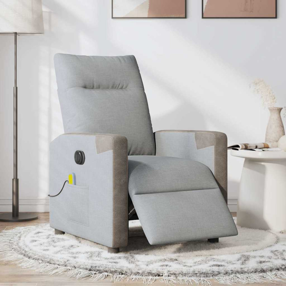 Produktbild för Elektrisk massagefåtölj ljusgrå tyg