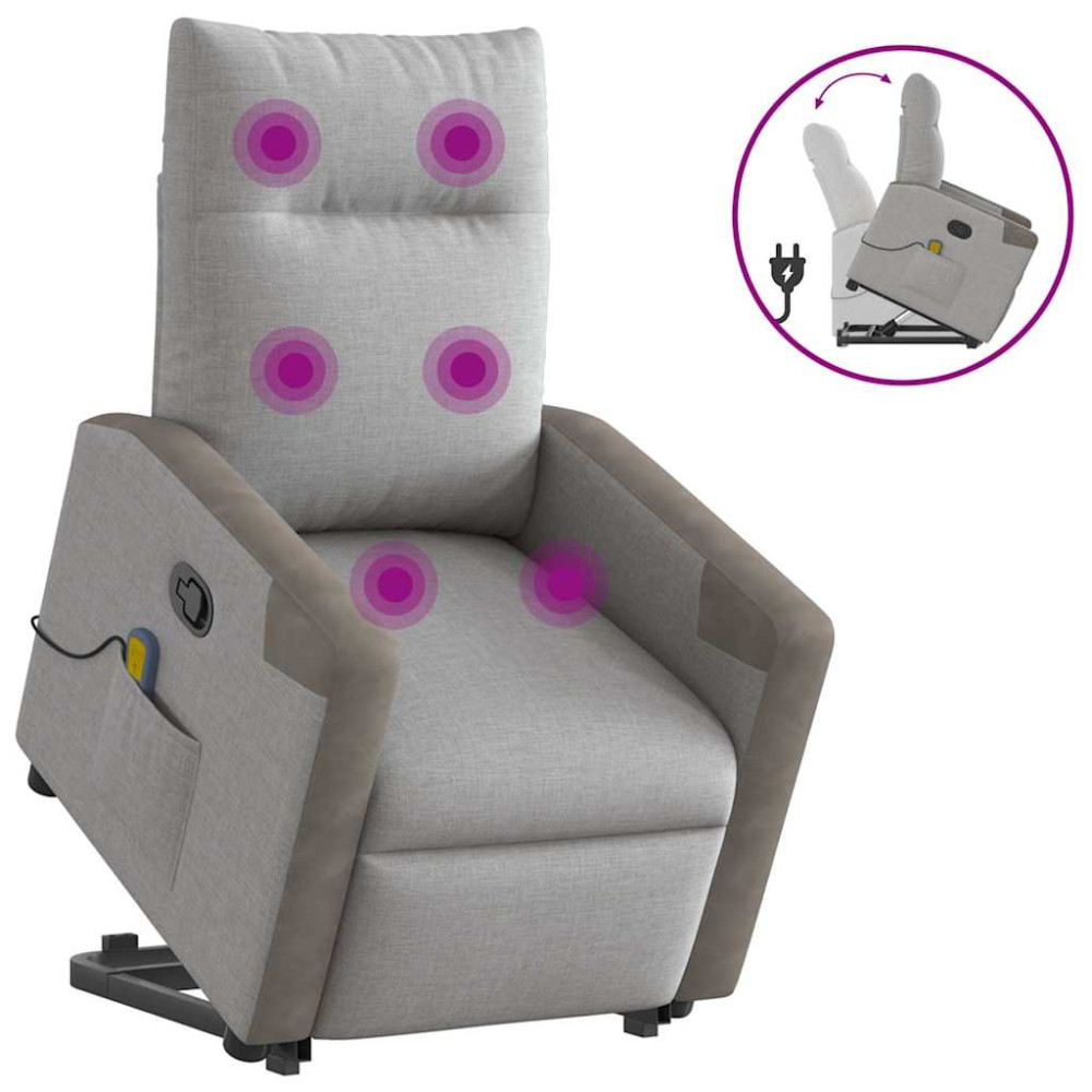 Produktbild för Massagefåtölj med uppresningshjälp molngrå tyg
