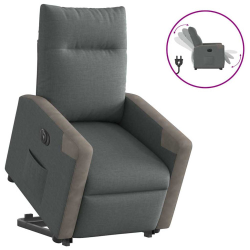 vidaXL Elektrisk reclinerfåtölj med uppresningshjälp mörkgrå tyg