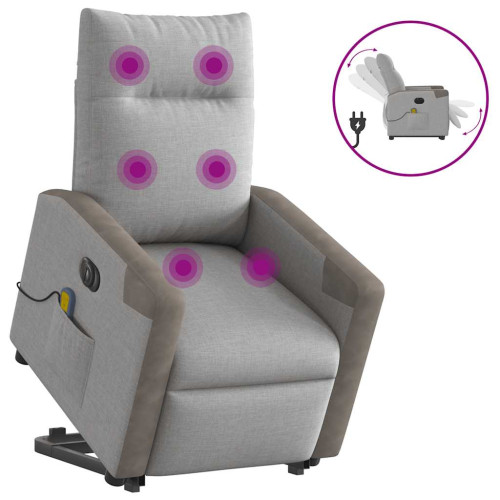 vidaXL Elektrisk massagefåtölj med uppresningshjälp molngrå tyg