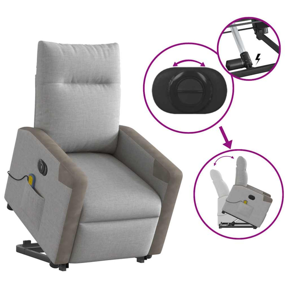 Produktbild för Elektrisk massagefåtölj med uppresningshjälp molngrå tyg