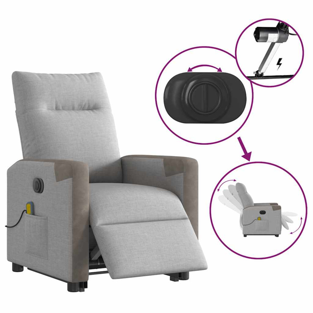 Produktbild för Elektrisk massagefåtölj med uppresningshjälp molngrå tyg