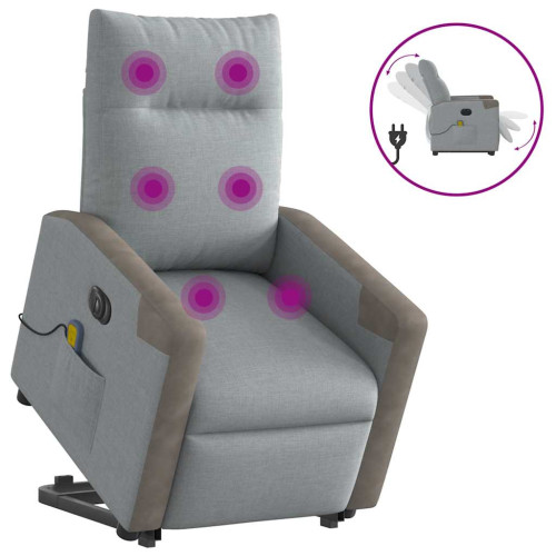 vidaXL Elektrisk massagefåtölj med uppresningshjälp ljusgrå tyg
