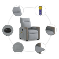 Produktbild för Elektrisk massagefåtölj med uppresningshjälp ljusgrå tyg