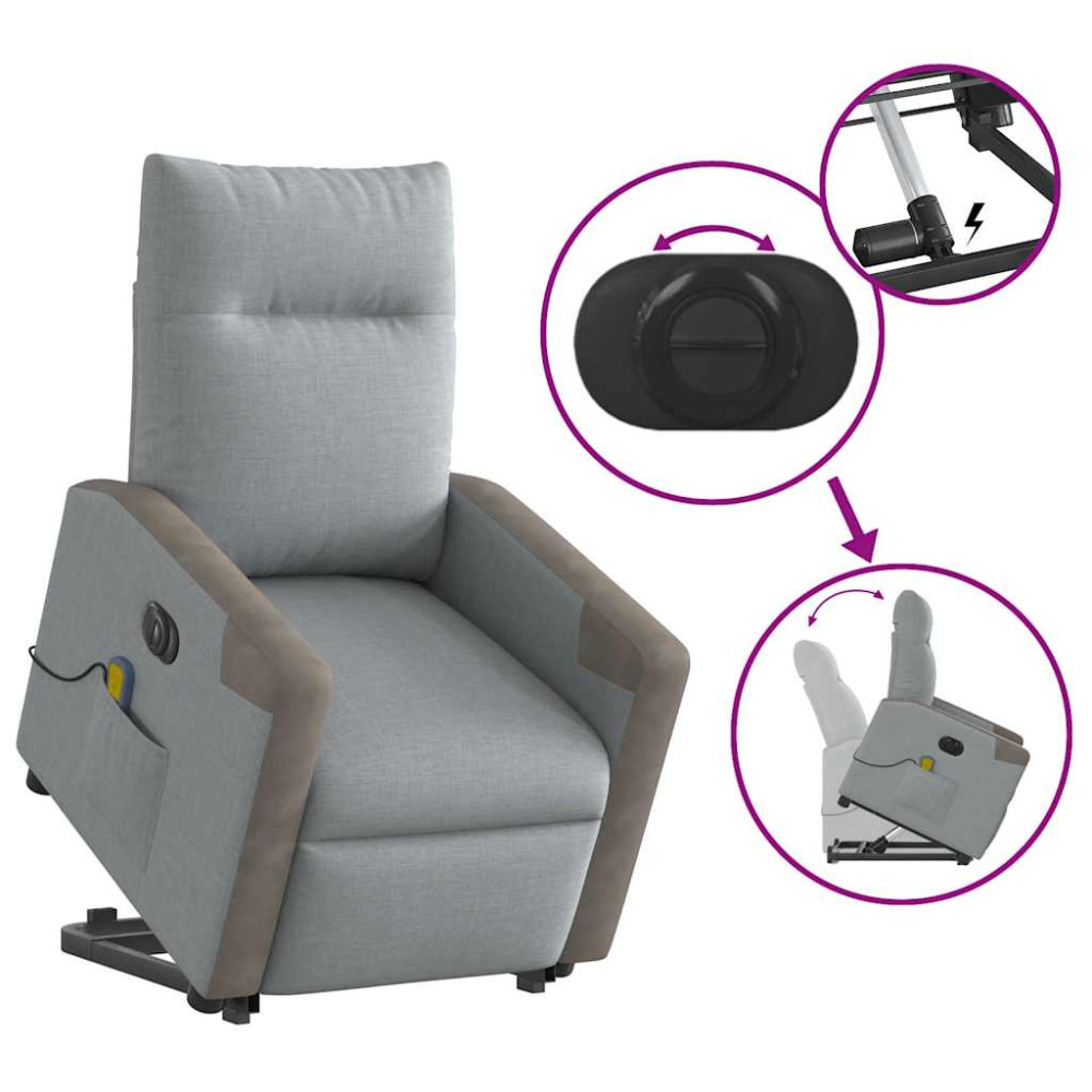 Produktbild för Elektrisk massagefåtölj med uppresningshjälp ljusgrå tyg