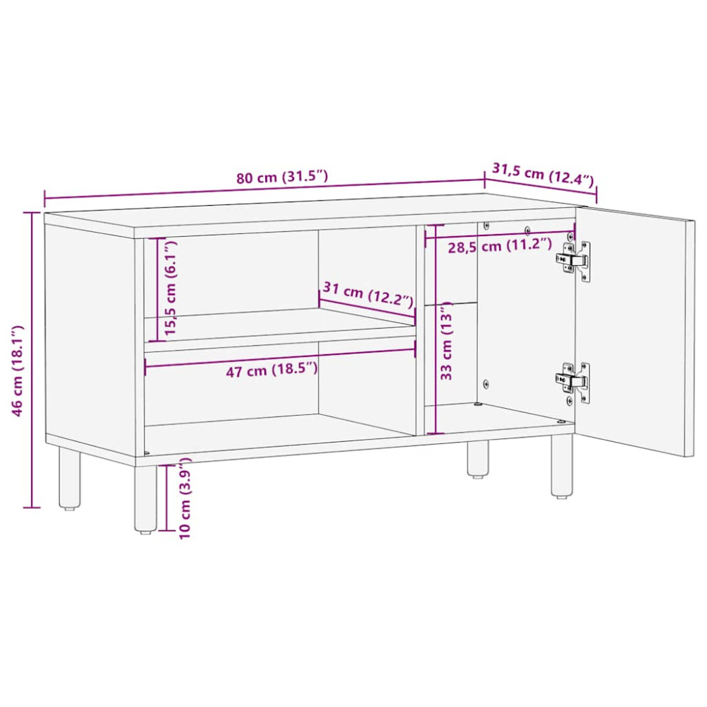 Produktbild för TV-bänk brun 80x31,5x46 cm mango i massivt trä