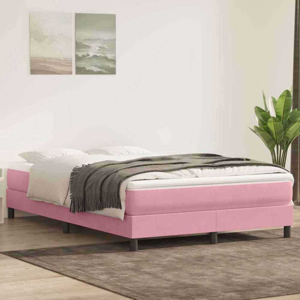 Produktbild för Ramsäng med madrass rosa 160x220 cm sammet