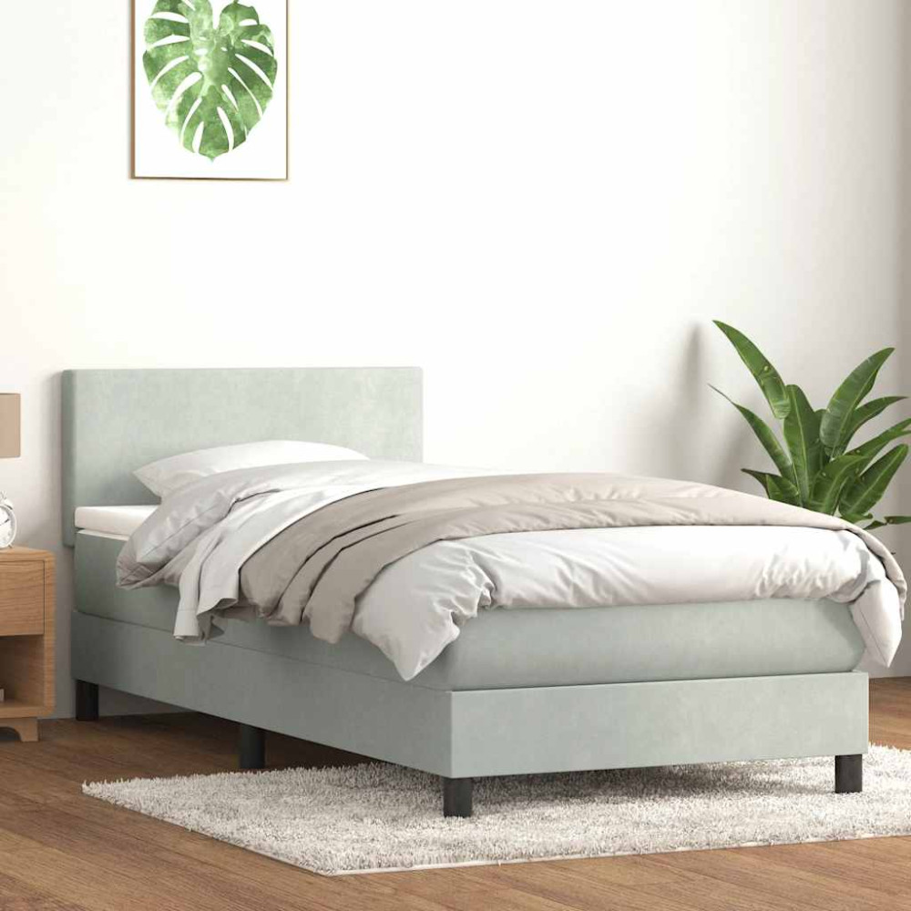 Produktbild för Ramsäng med madrass ljusgrå 80x210 cm sammet