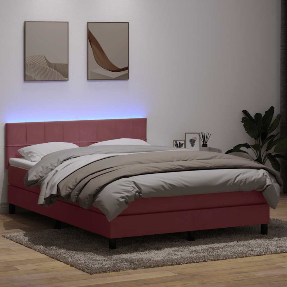 Produktbild för Resårsäng med madrass och LED rosa 160x220 cm sammet