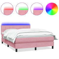 Produktbild för Resårsäng med madrass och LED rosa 160x220 cm sammet