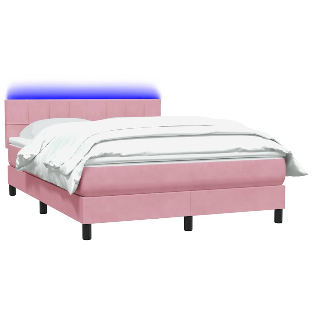 Produktbild för Resårsäng med madrass och LED rosa 160x220 cm sammet