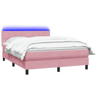Produktbild för Resårsäng med madrass och LED rosa 160x220 cm sammet