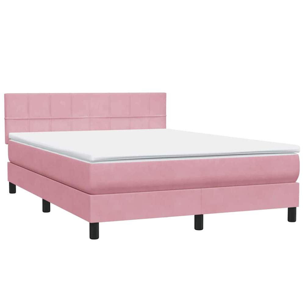 Produktbild för Resårsäng med madrass och LED rosa 160x220 cm sammet
