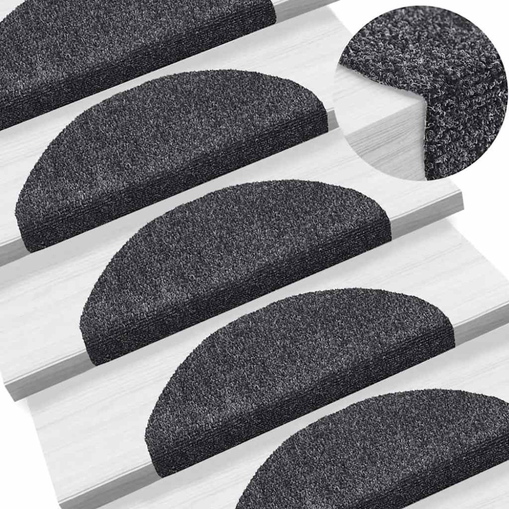 Produktbild för Trappmattor självhäftande 30 st 65x21x4 cm mörkgrå halvrunda stora
