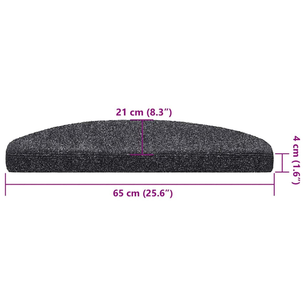 Produktbild för Trappmattor självhäftande 30 st 65x21x4 cm mörkgrå halvrunda stora