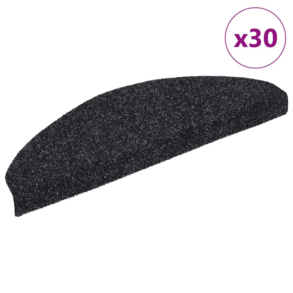 Produktbild för Trappmattor självhäftande 30 st 65x21x4 cm svarta halvrunda stora