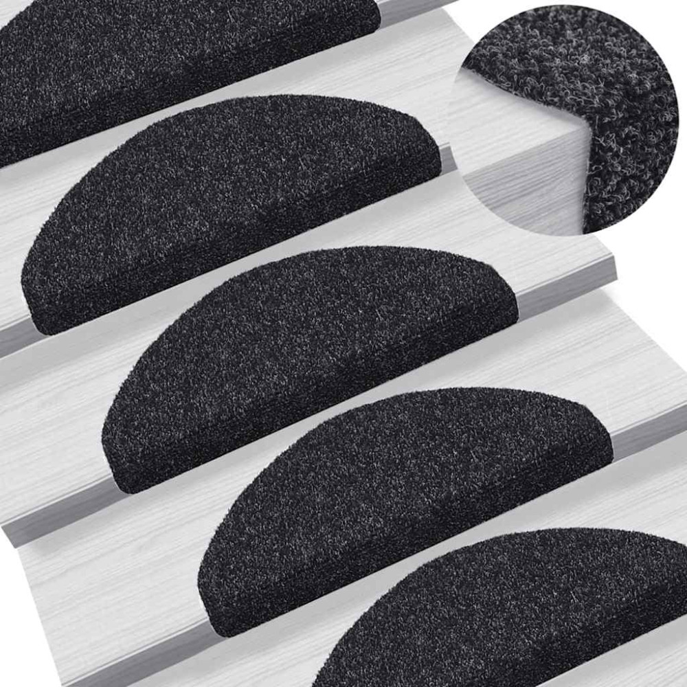 Produktbild för Trappmattor självhäftande 30 st 65x21x4 cm svarta halvrunda stora