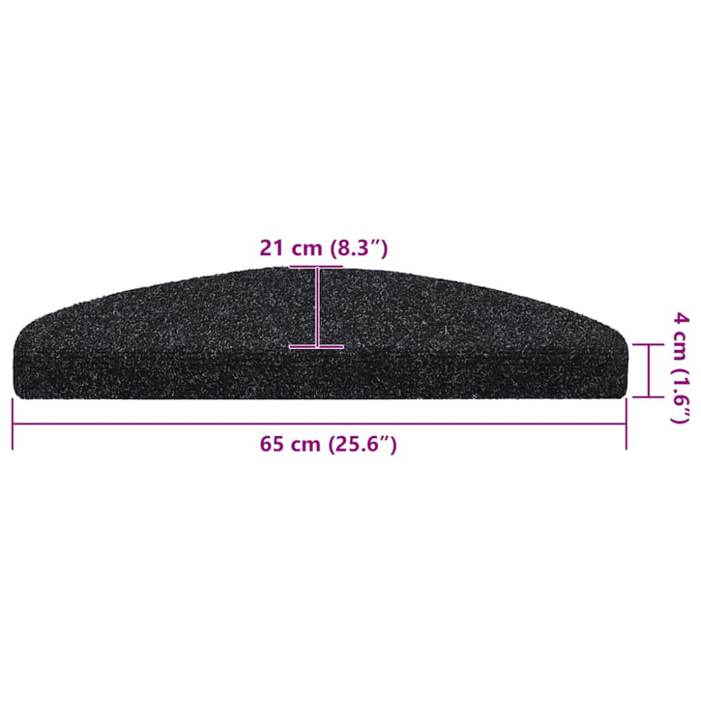 Produktbild för Trappmattor självhäftande 30 st 65x21x4 cm svarta halvrunda stora