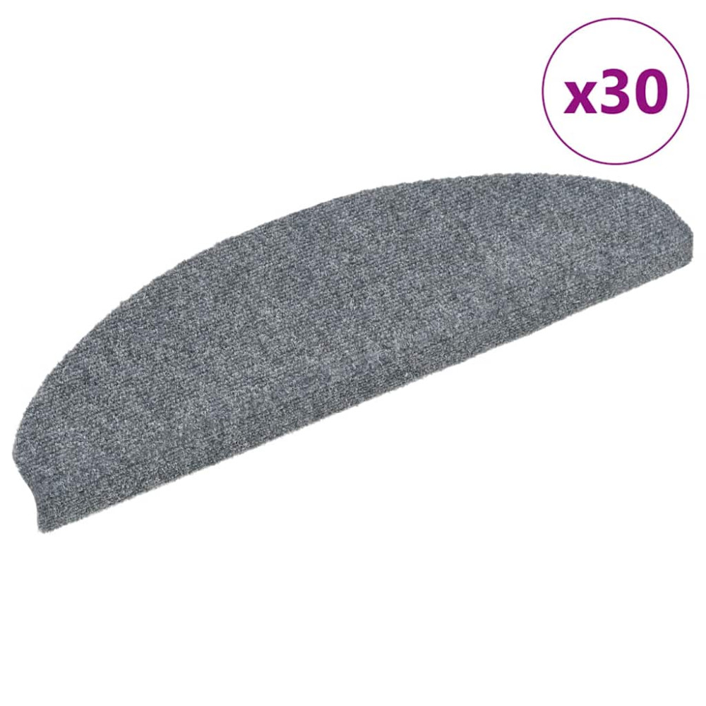 Produktbild för Trappmattor självhäftande 30 st 65x21x4 cm ljusgrå halvrunda stora