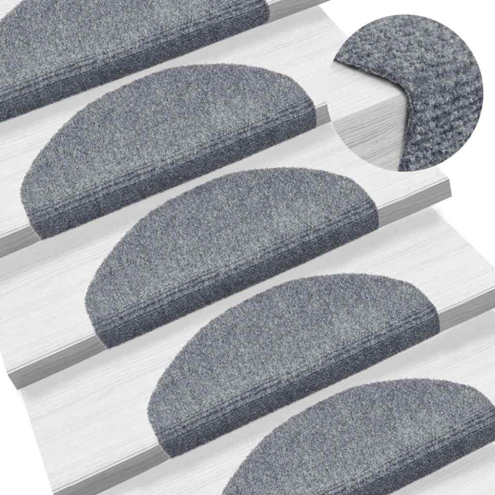 Produktbild för Trappmattor självhäftande 30 st 65x21x4 cm ljusgrå halvrunda stora