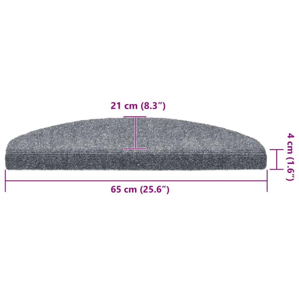 Produktbild för Trappmattor självhäftande 30 st 65x21x4 cm ljusgrå halvrunda stora