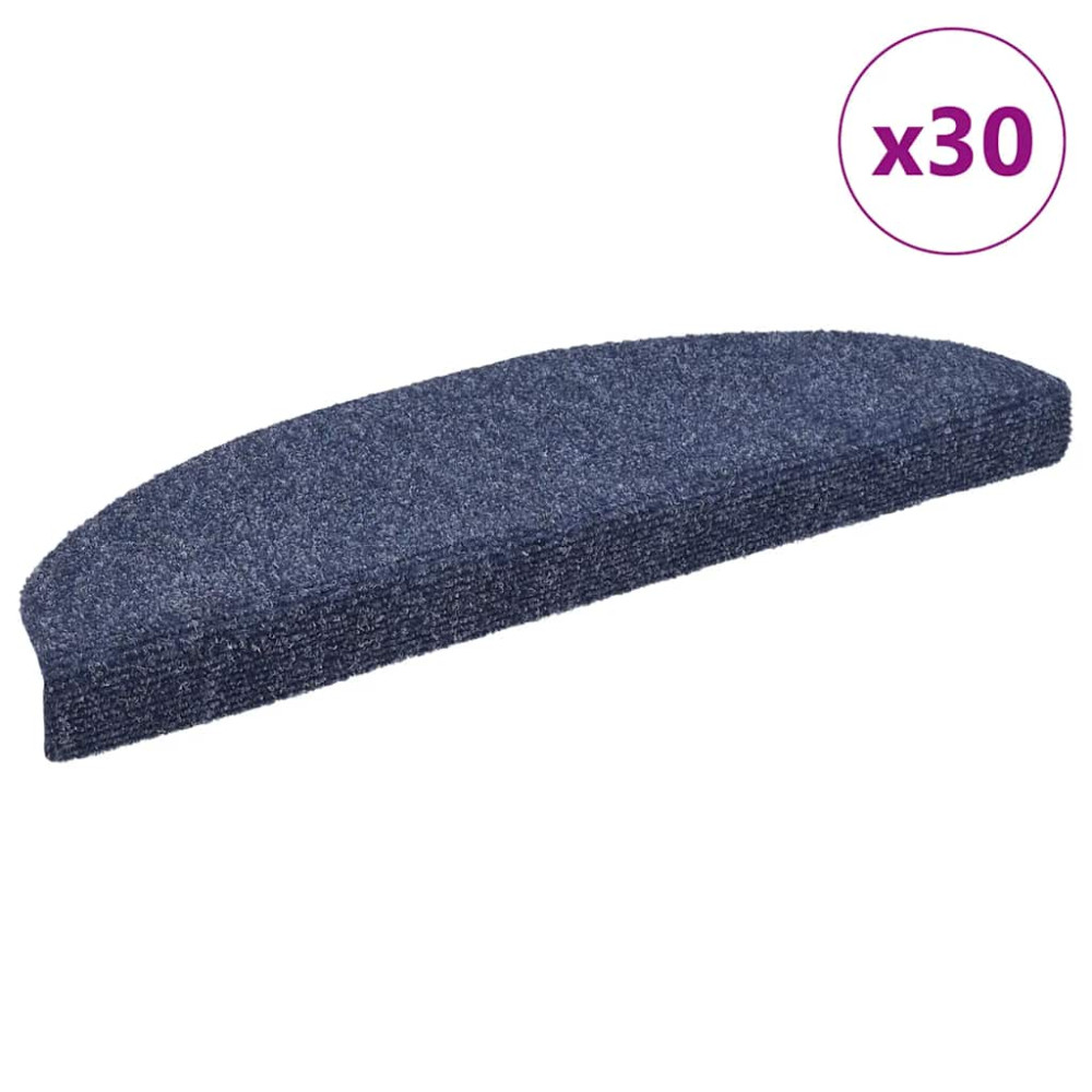 Produktbild för Trappmattor självhäftande 30 st 65x21x4 cm blå halvrunda stora