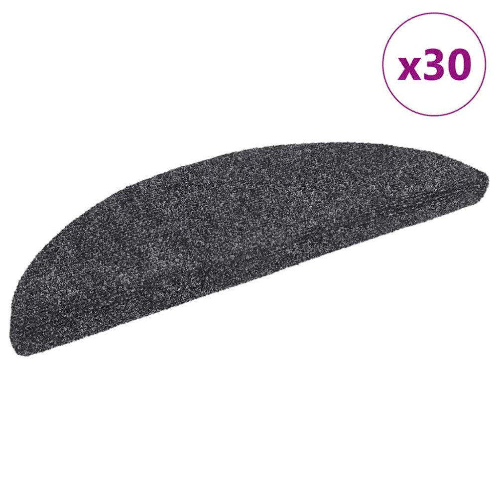 Produktbild för Trappmattor självhäftande 30 st 56x17x3 cm mörkgrå halvrunda