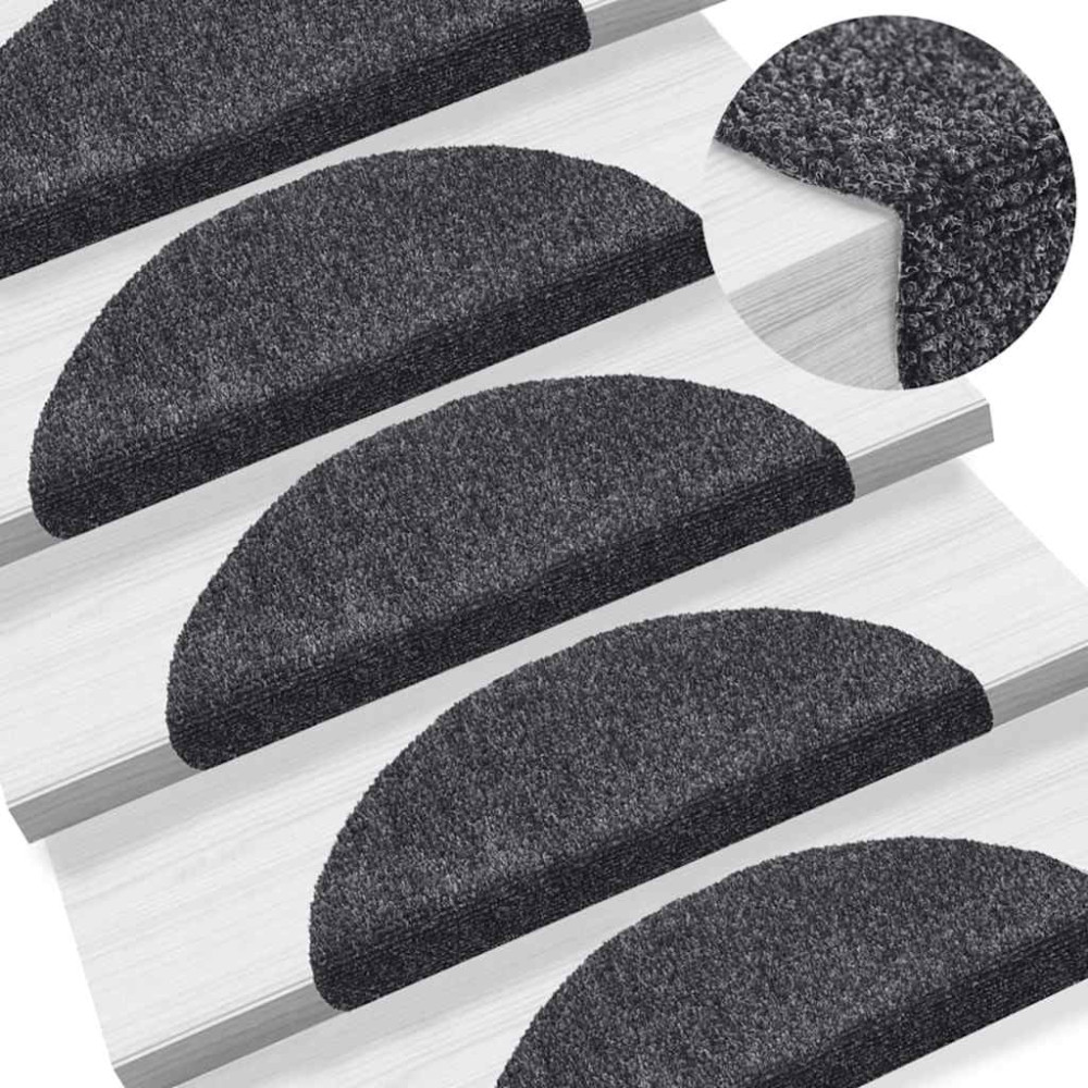Produktbild för Trappmattor självhäftande 30 st 56x17x3 cm mörkgrå halvrunda