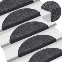 Produktbild för Trappmattor självhäftande 30 st 56x17x3 cm mörkgrå halvrunda
