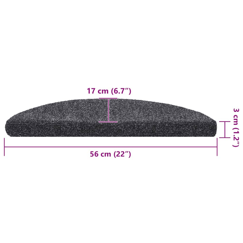 Produktbild för Trappmattor självhäftande 30 st 56x17x3 cm mörkgrå halvrunda