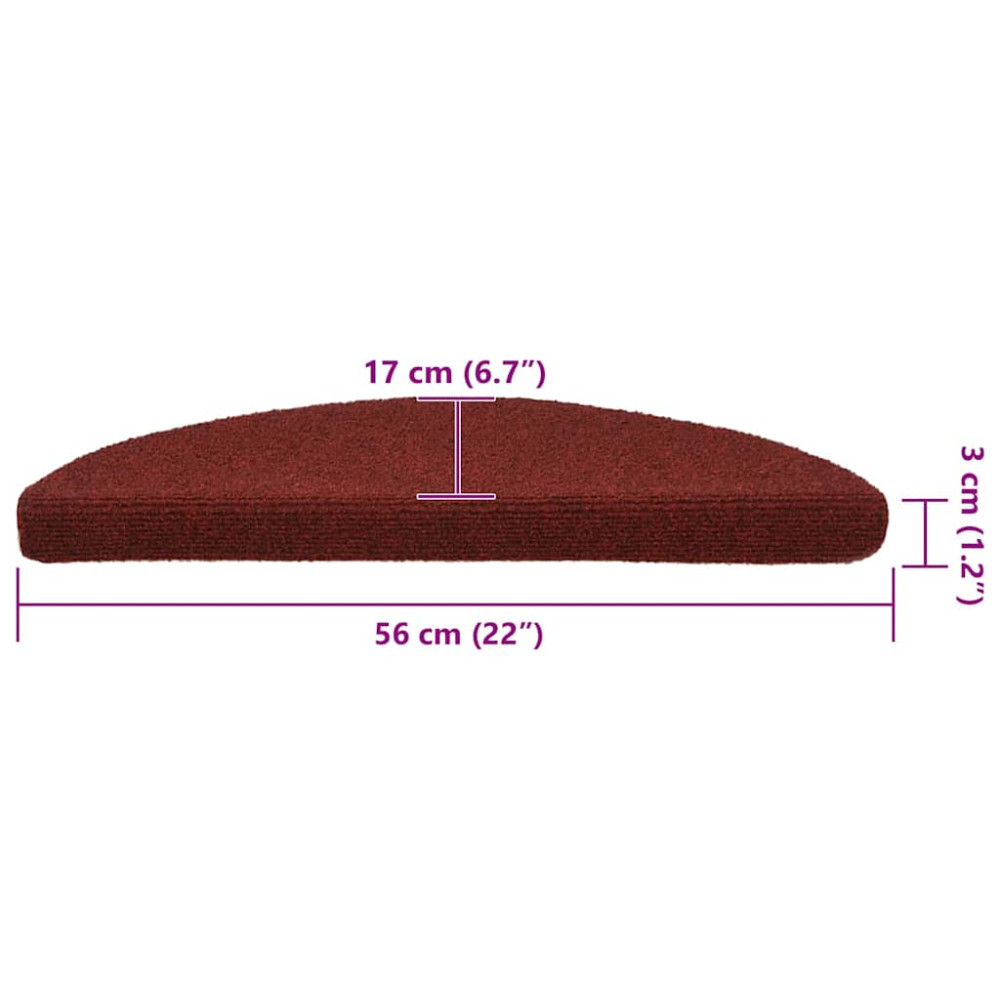 Produktbild för Trappmattor självhäftande 30 st 56x17x3 cm bordeauxröd halvrunda