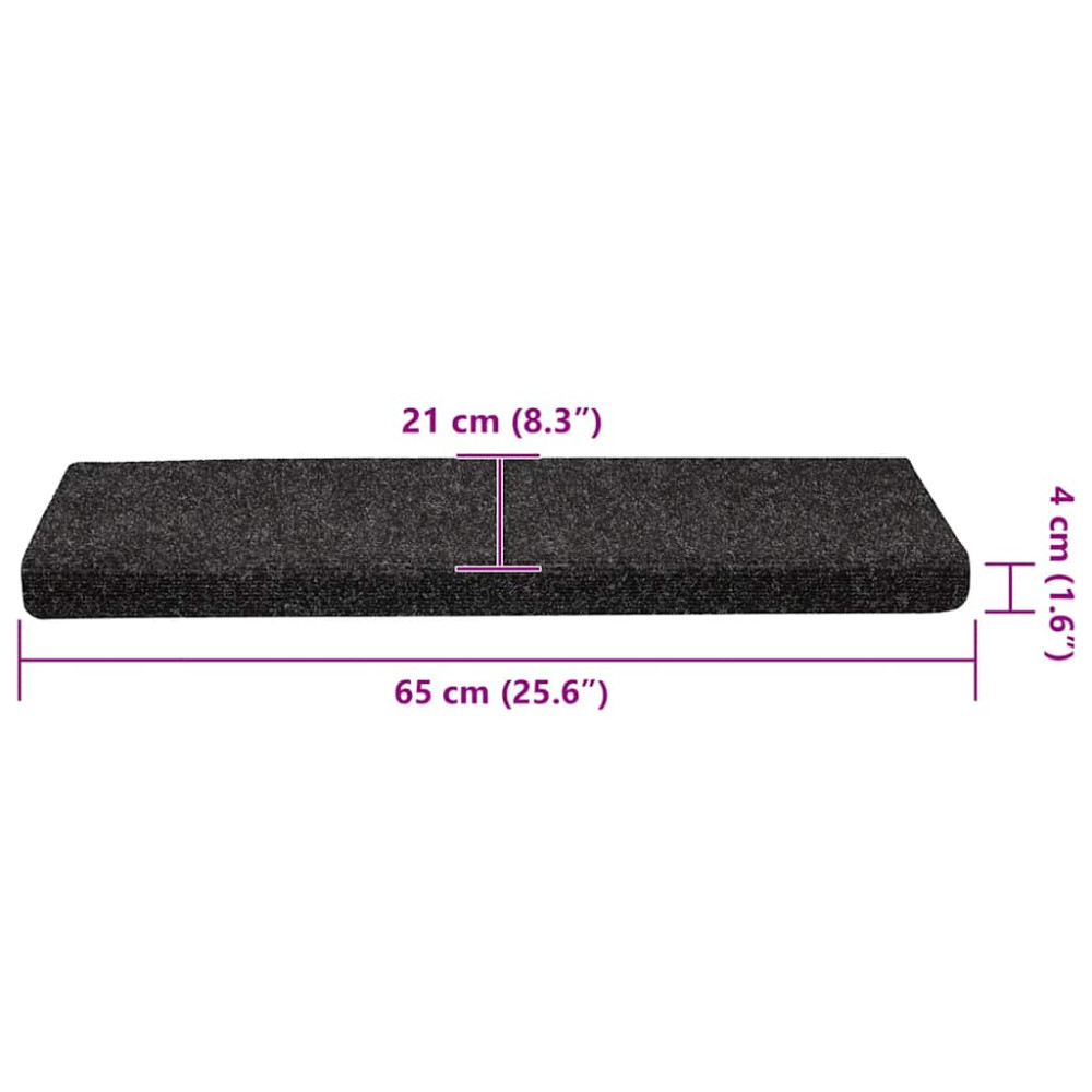 Produktbild för Trappmattor självhäftande 30 st 65x21x4 cm svarta rektangulära kanter