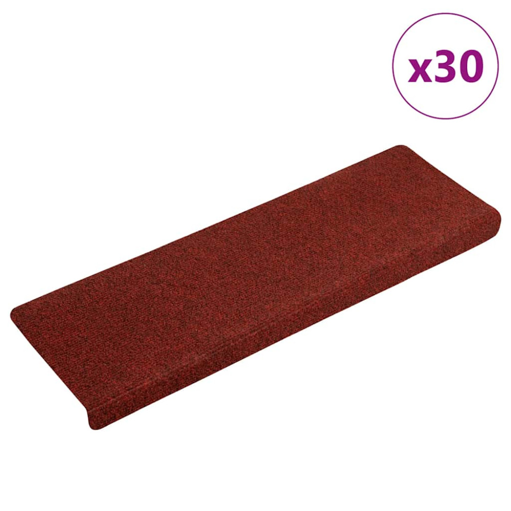 Produktbild för Trappmattor självhäftande 30 st 65x21x4 cm bordeauxröd rektangulär kant