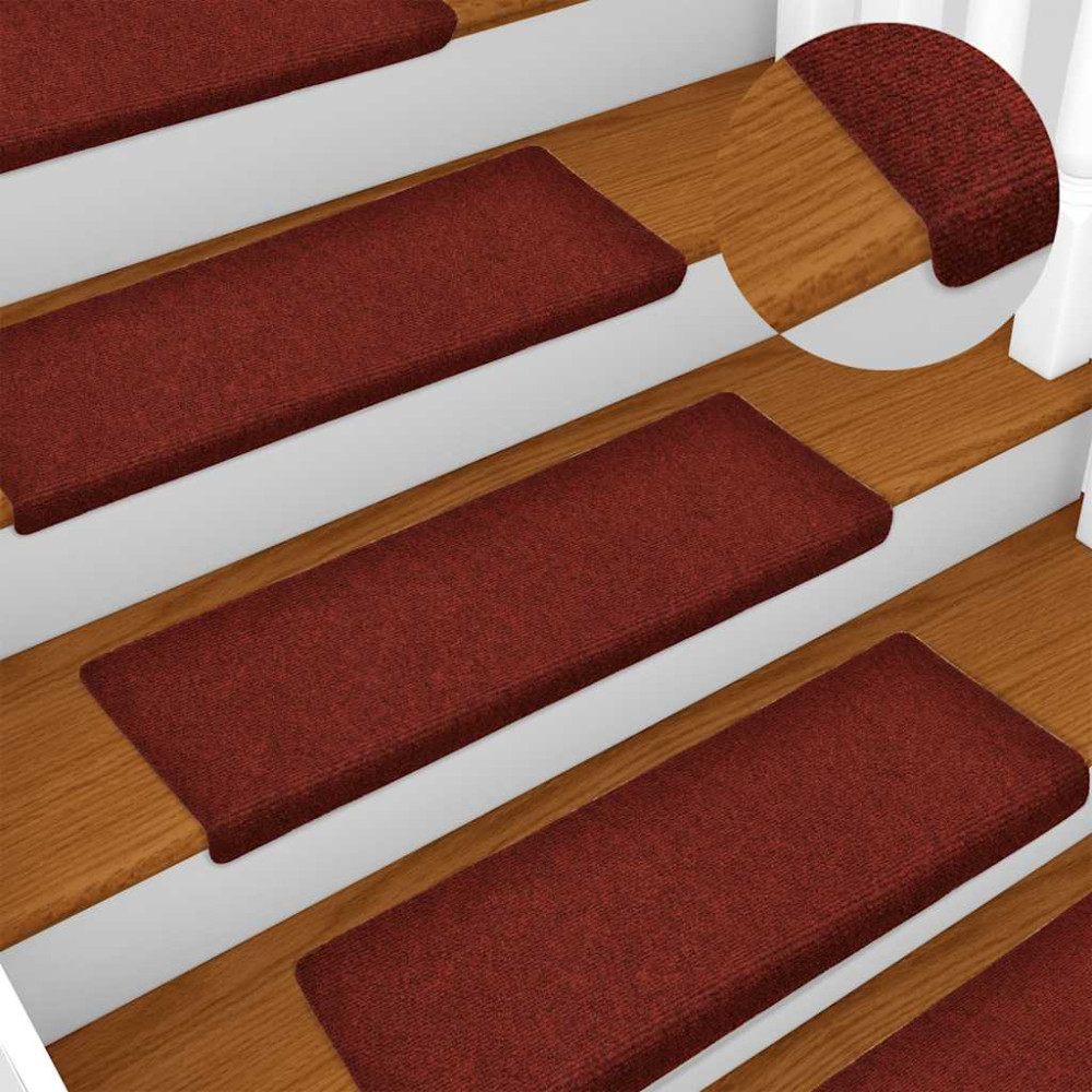 Produktbild för Trappmattor självhäftande 30 st 65x21x4 cm bordeauxröd rektangulär kant