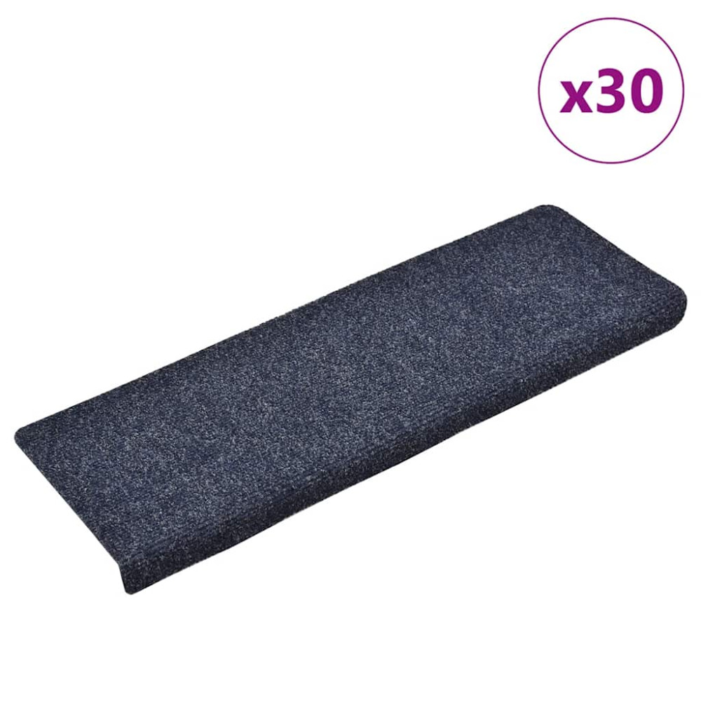 Produktbild för Trappmattor självhäftande 30 st 65x21x4 cm blå rektangulär kant