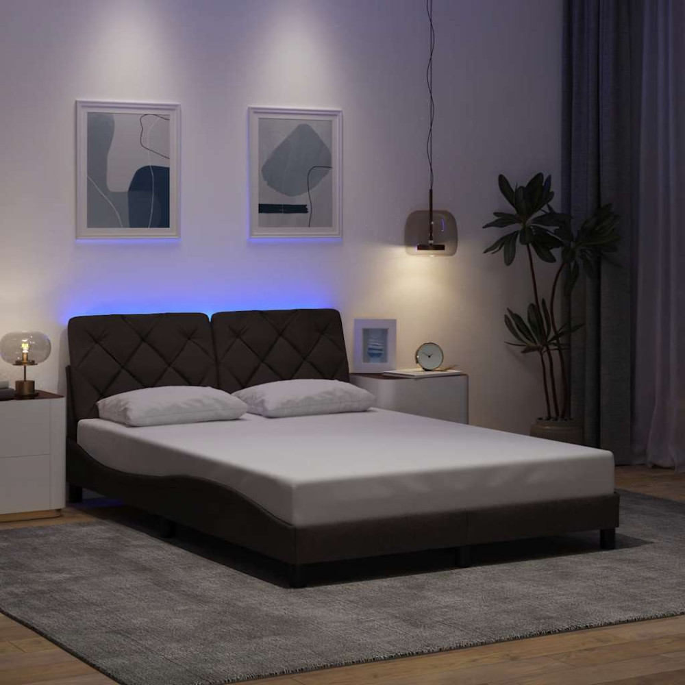 Produktbild för Bed Frame with LED without Mattress Dark Brown 120x200 cm Fabric