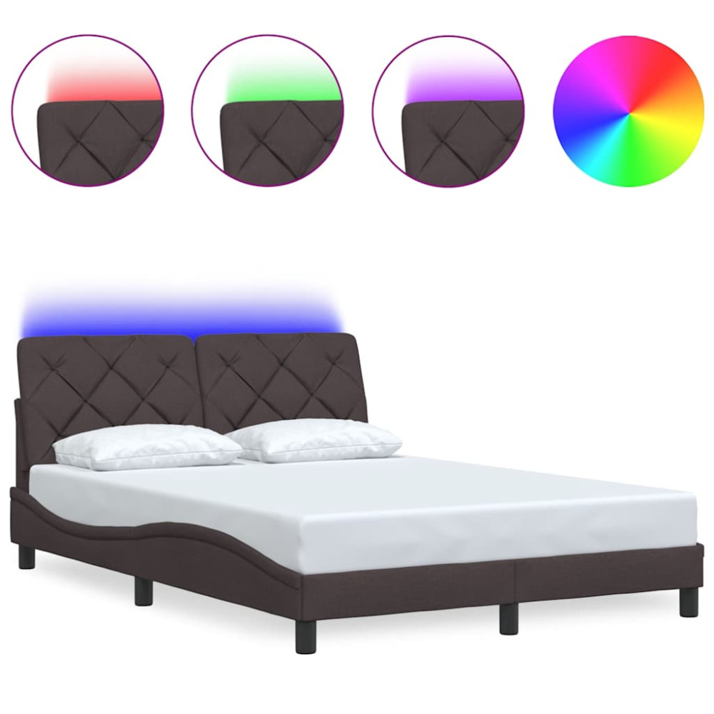 Produktbild för Bed Frame with LED without Mattress Dark Brown 120x200 cm Fabric