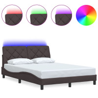Produktbild för Bed Frame with LED without Mattress Dark Brown 120x200 cm Fabric