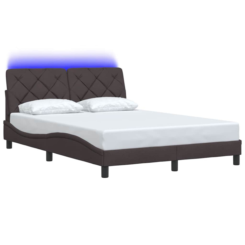 Produktbild för Bed Frame with LED without Mattress Dark Brown 120x200 cm Fabric