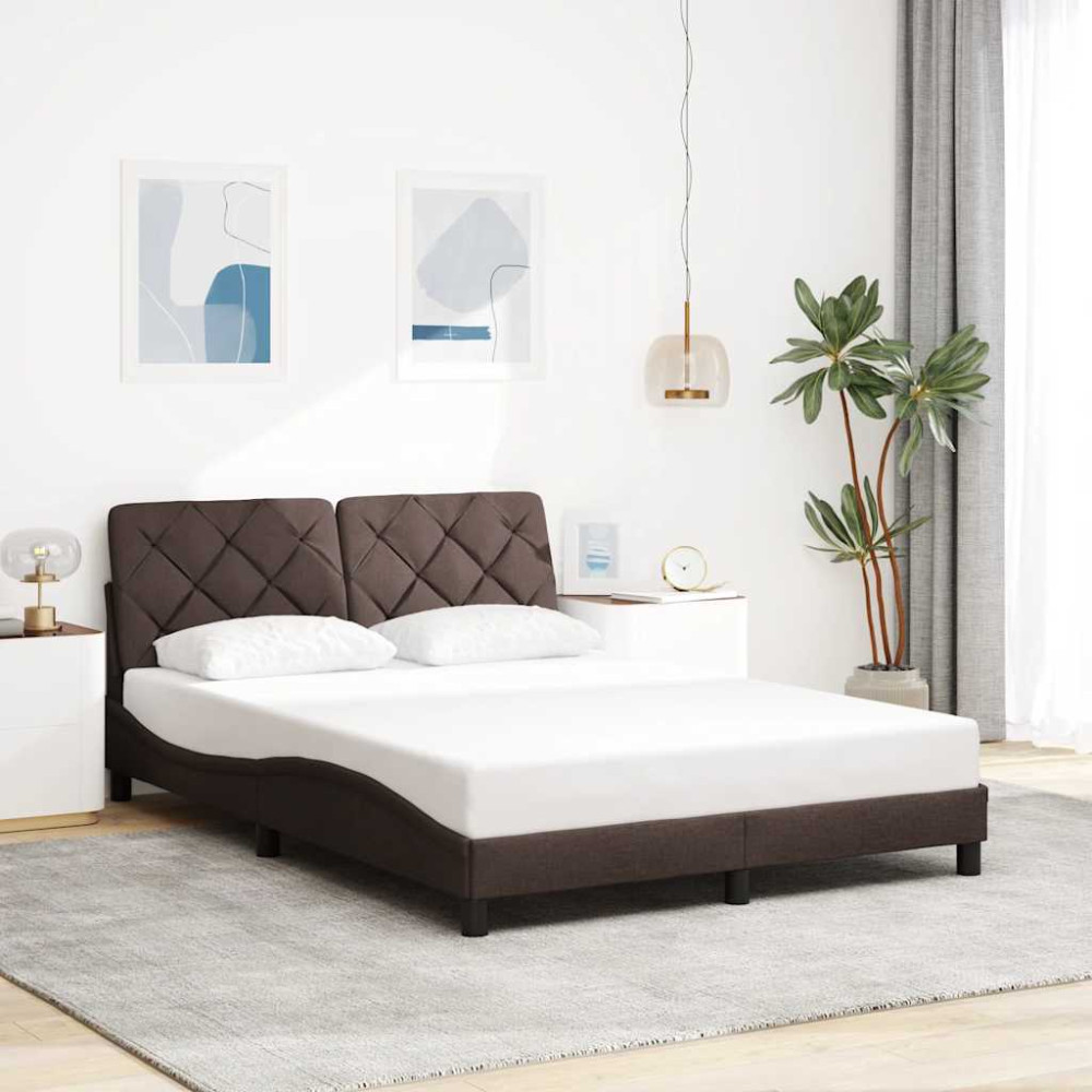 Produktbild för Bed Frame with LED without Mattress Dark Brown 120x200 cm Fabric