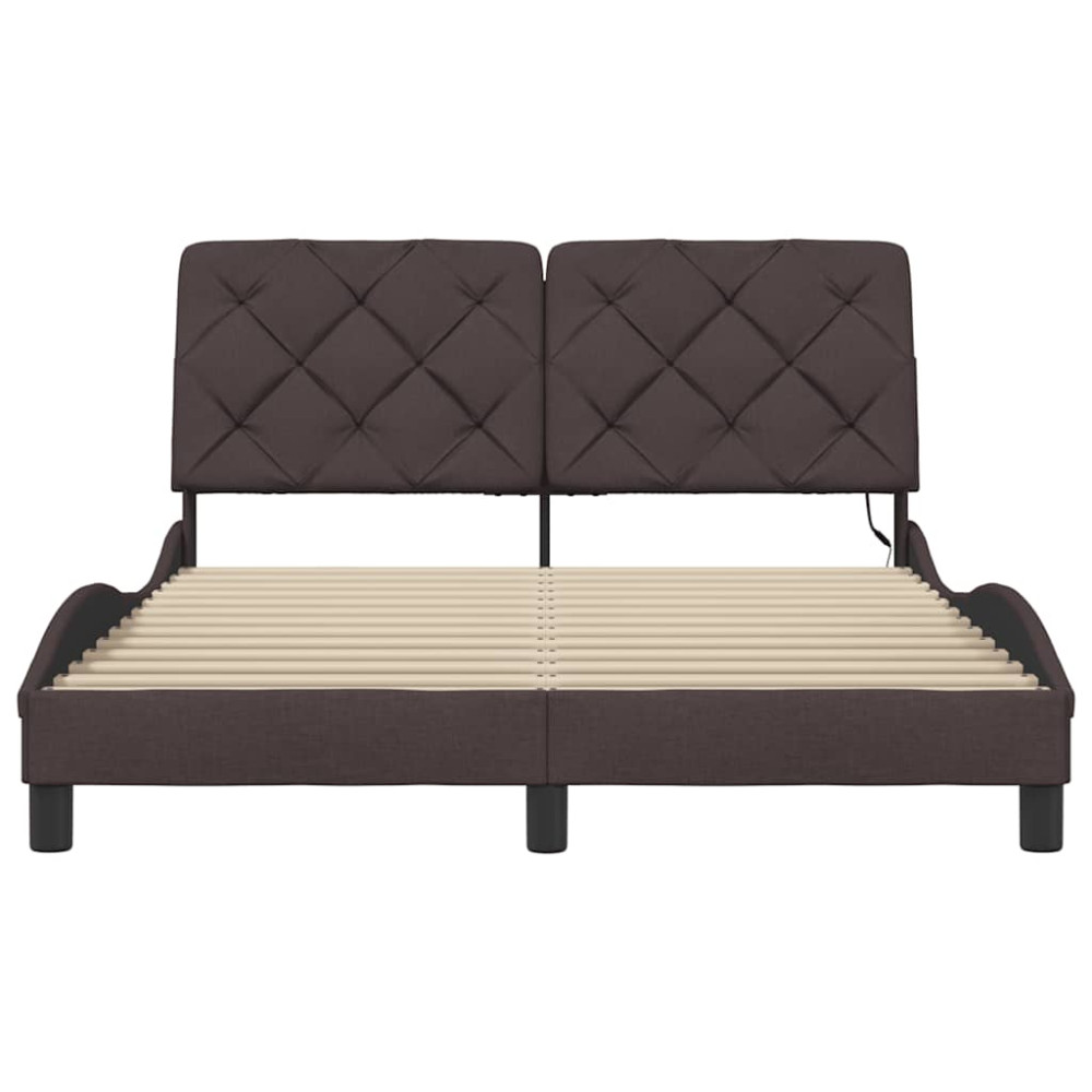 Produktbild för Bed Frame with LED without Mattress Dark Brown 120x200 cm Fabric
