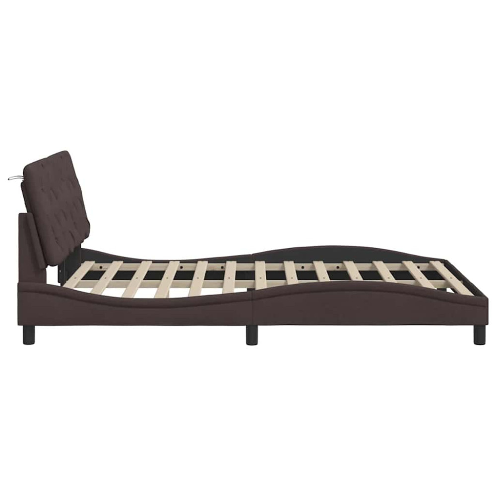 Produktbild för Bed Frame with LED without Mattress Dark Brown 120x200 cm Fabric
