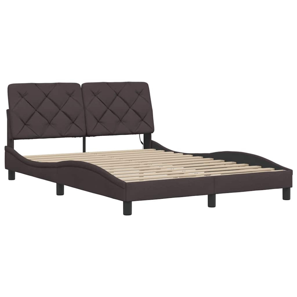 Produktbild för Bed Frame with LED without Mattress Dark Brown 120x200 cm Fabric